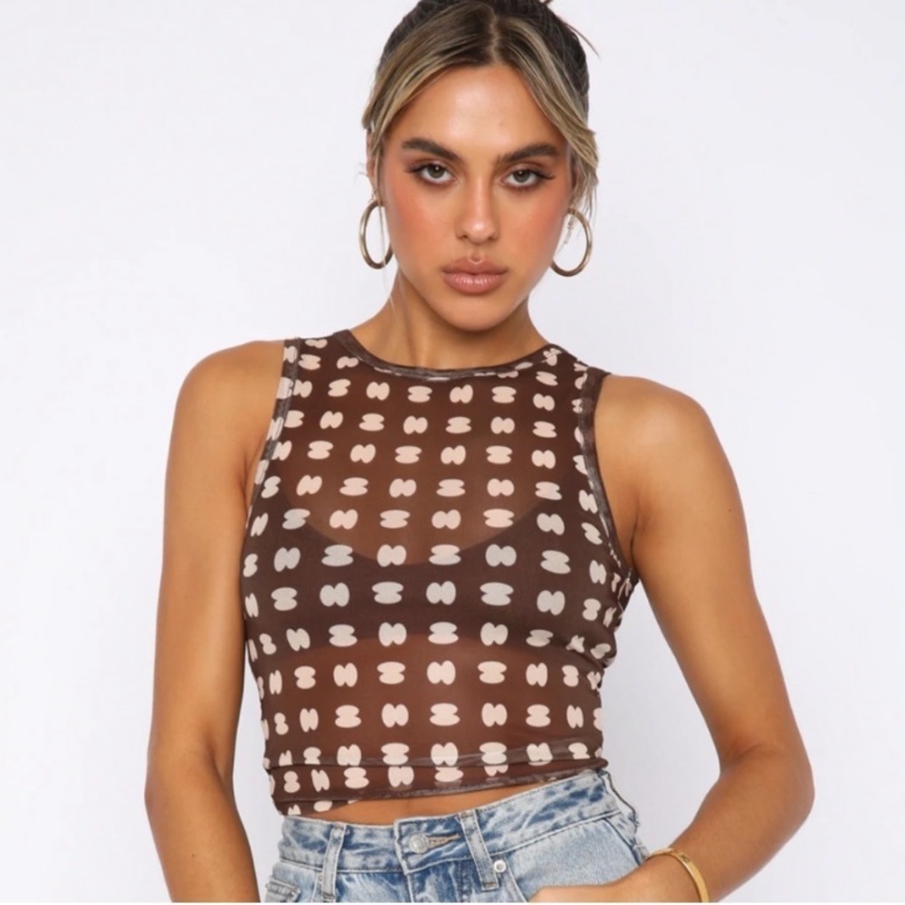 White Fox Boutique Brown and Cream Patterned Cropped Tank - Picture 1 of 7